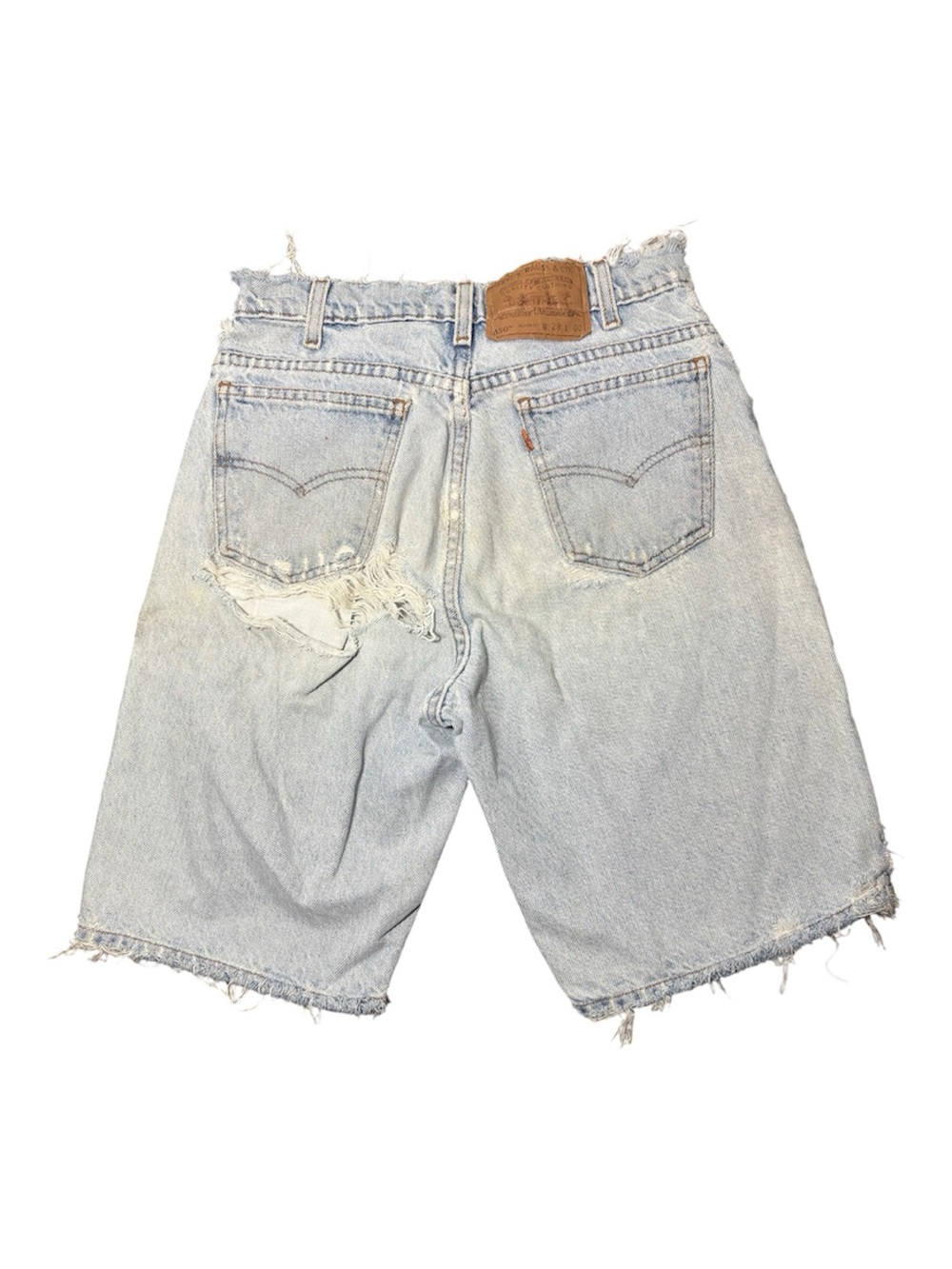 LEVI’S 550 Vintage Orange Tab Trashed Distressed Light Wash Frayed Denim Shorts